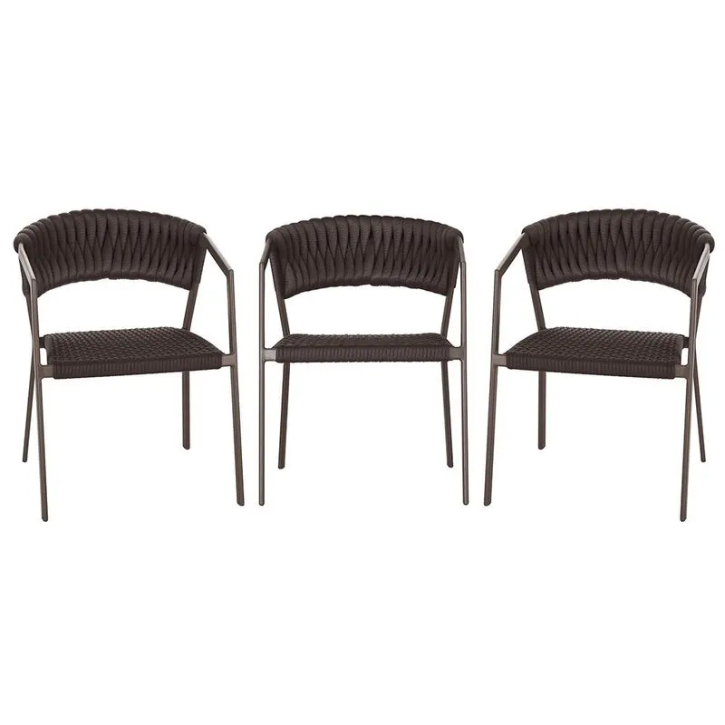 3 Cadeiras Atenas Tricô Náutico e Alumínio com Proteção uv para Varanda, Cozinha, Área, Jardim - Pintura Marrom