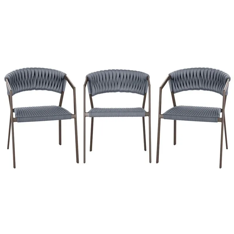 3 Cadeiras Atenas Tricô Náutico e Alumínio com Proteção uv para Varanda, Cozinha, Área, Jardim - Pintura Marrom