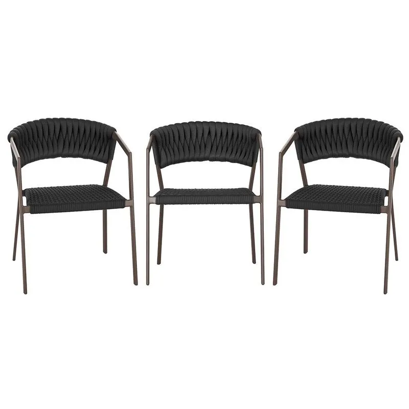 3 Cadeiras Atenas Tricô Náutico e Alumínio com Proteção uv para Varanda, Cozinha, Área, Jardim - Pintura Marrom