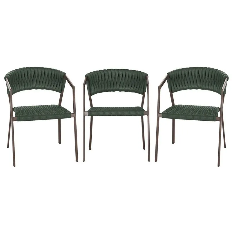 3 Cadeiras Atenas Tricô Náutico e Alumínio com Proteção uv para Varanda, Cozinha, Área, Jardim - Pintura Marrom
