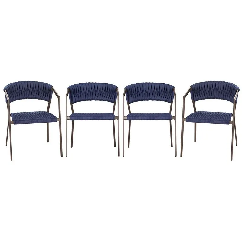 4 Cadeiras Atenas Tricô Náutico e Alumínio com Proteção uv para Varanda, Cozinha, Área, Jardim - Pintura Marrom