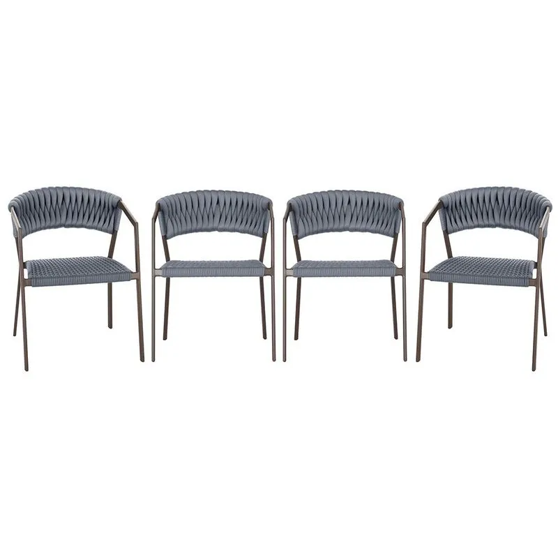4 Cadeiras Atenas Tricô Náutico e Alumínio com Proteção uv para Varanda, Cozinha, Área, Jardim - Pintura Marrom