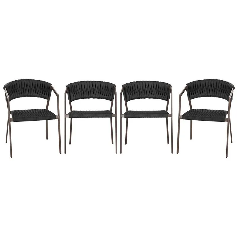 4 Cadeiras Atenas Tricô Náutico e Alumínio com Proteção uv para Varanda, Cozinha, Área, Jardim - Pintura Marrom