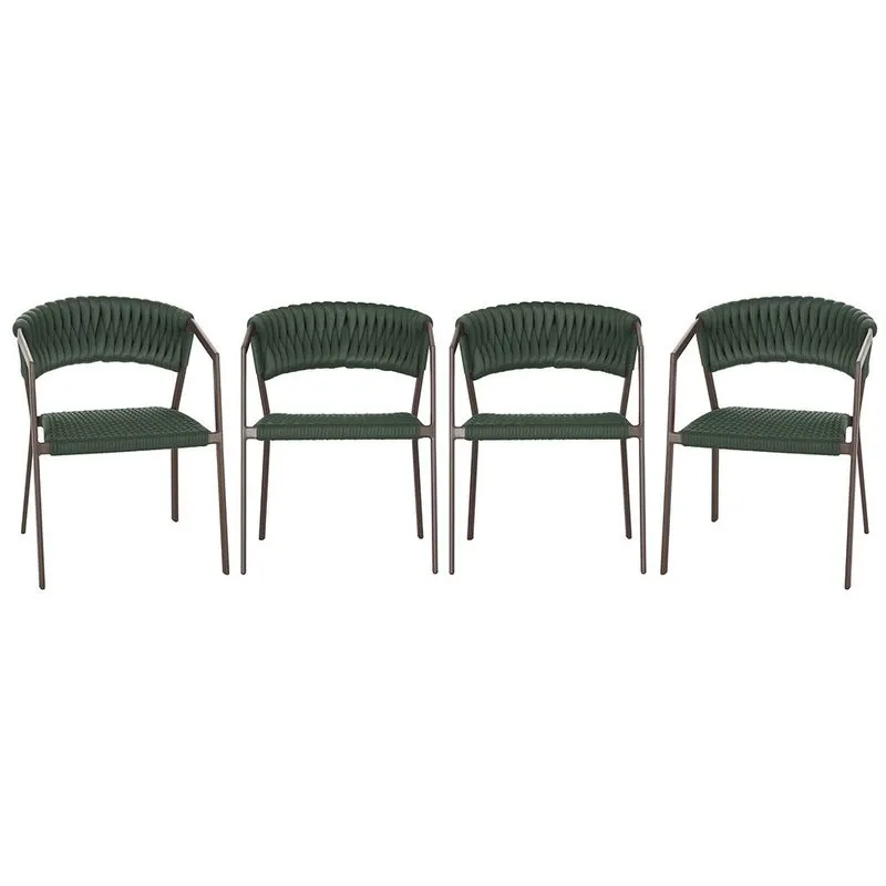 4 Cadeiras Atenas Tricô Náutico e Alumínio com Proteção uv para Varanda, Cozinha, Área, Jardim - Pintura Marrom