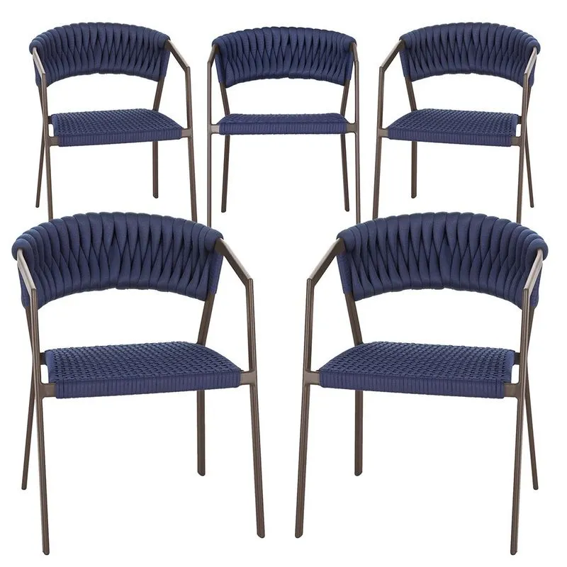 5 Cadeiras Atenas Tricô Náutico e Alumínio com Proteção uv para Varanda, Cozinha, Área, Jardim - Pintura Marrom