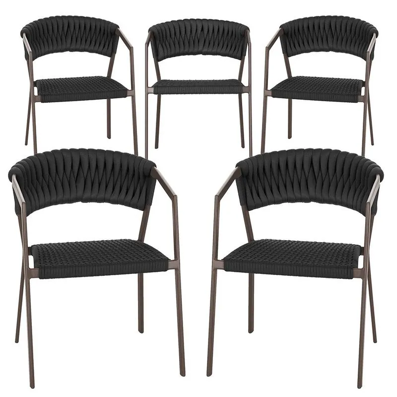 5 Cadeiras Atenas Tricô Náutico e Alumínio com Proteção uv para Varanda, Cozinha, Área, Jardim - Pintura Marrom