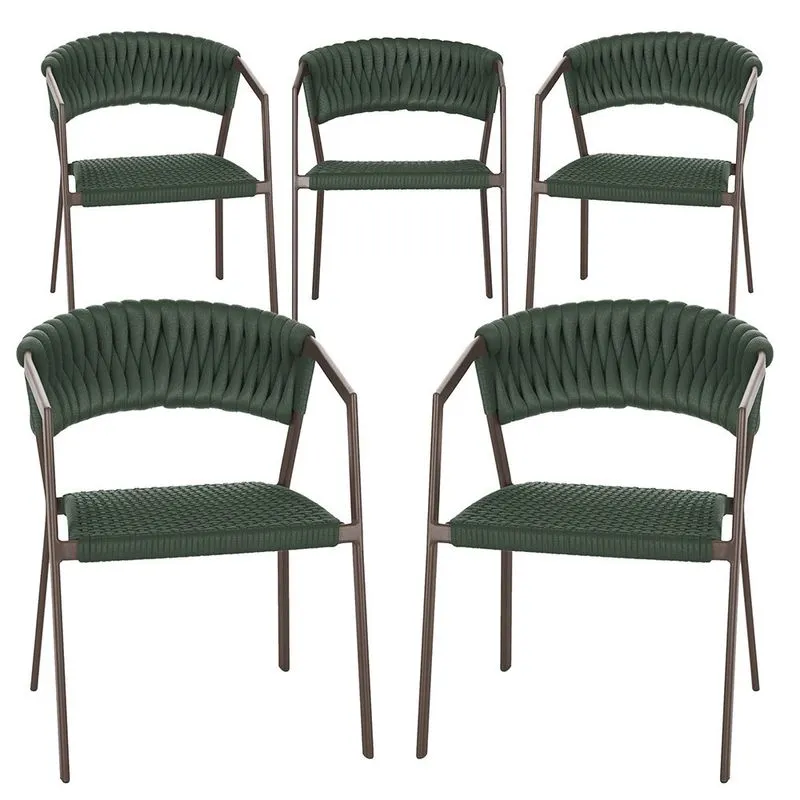 5 Cadeiras Atenas Tricô Náutico e Alumínio com Proteção uv para Varanda, Cozinha, Área, Jardim - Pintura Marrom