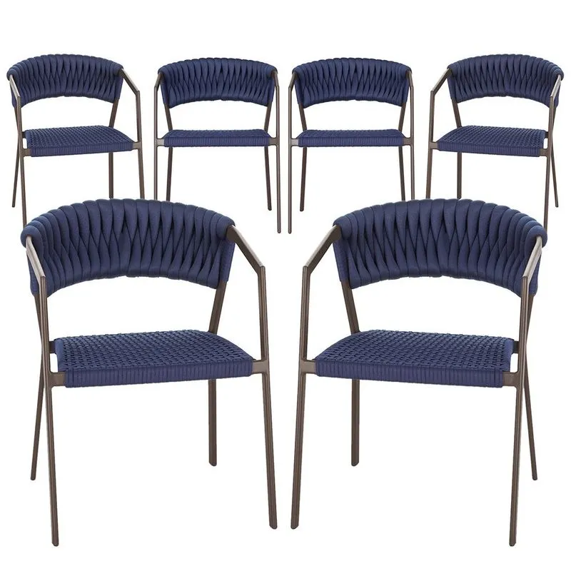 6 Cadeiras Atenas Tricô Náutico e Alumínio com Proteção uv para Varanda, Cozinha, Área, Jardim - Pintura Marrom
