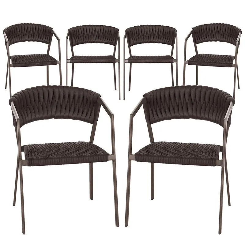 6 Cadeiras Atenas Tricô Náutico e Alumínio com Proteção uv para Varanda, Cozinha, Área, Jardim - Pintura Marrom