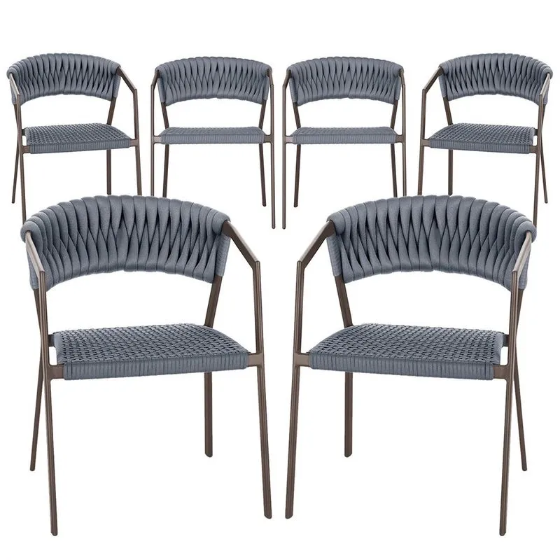 6 Cadeiras Atenas Tricô Náutico e Alumínio com Proteção uv para Varanda, Cozinha, Área, Jardim - Pintura Marrom
