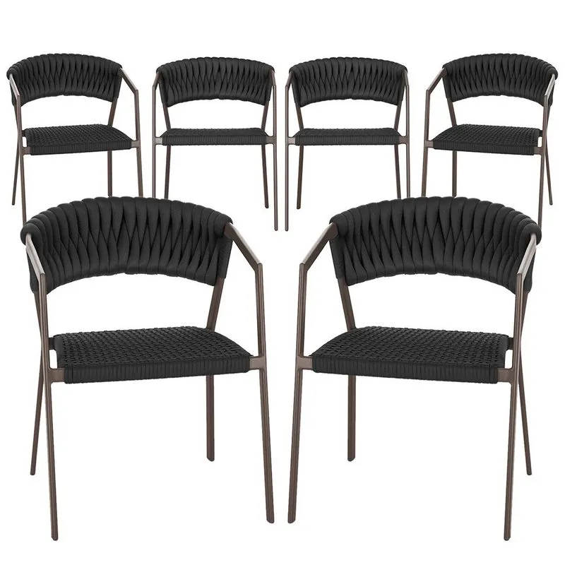 6 Cadeiras Atenas Tricô Náutico e Alumínio com Proteção uv para Varanda, Cozinha, Área, Jardim - Pintura Marrom