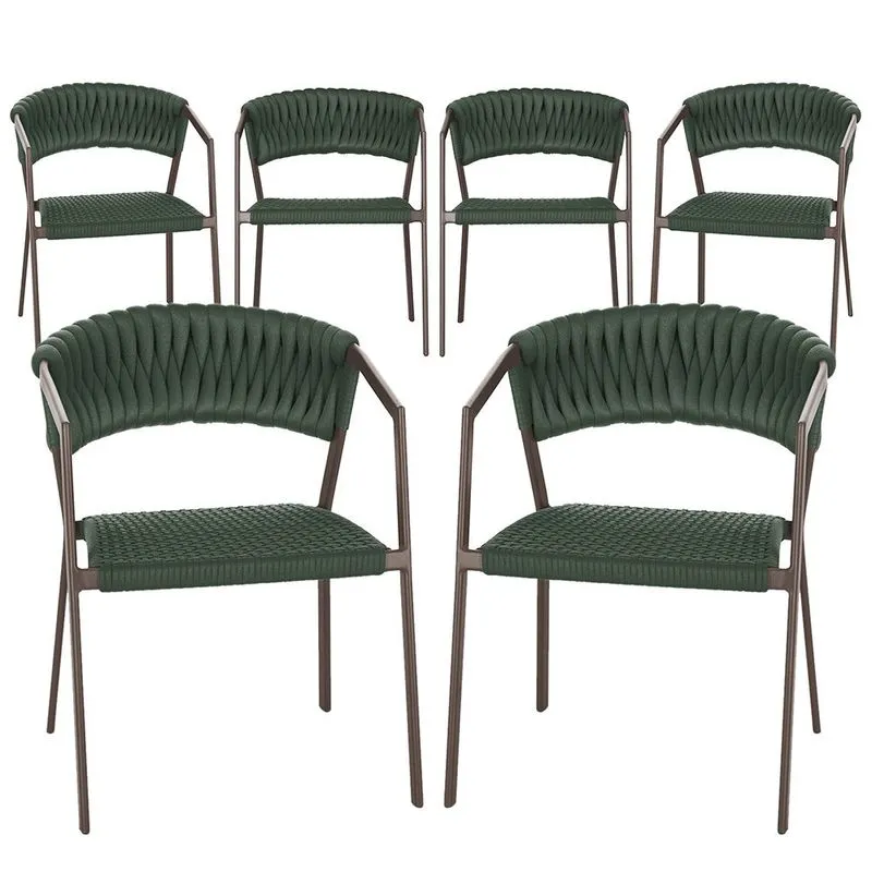 6 Cadeiras Atenas Tricô Náutico e Alumínio com Proteção uv para Varanda, Cozinha, Área, Jardim - Pintura Marrom