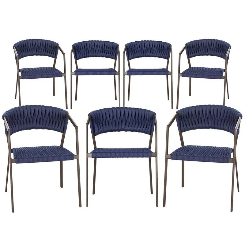 7 Cadeiras Atenas Tricô Náutico e Alumínio com Proteção uv para Varanda, Cozinha, Área, Jardim - Pintura Marrom