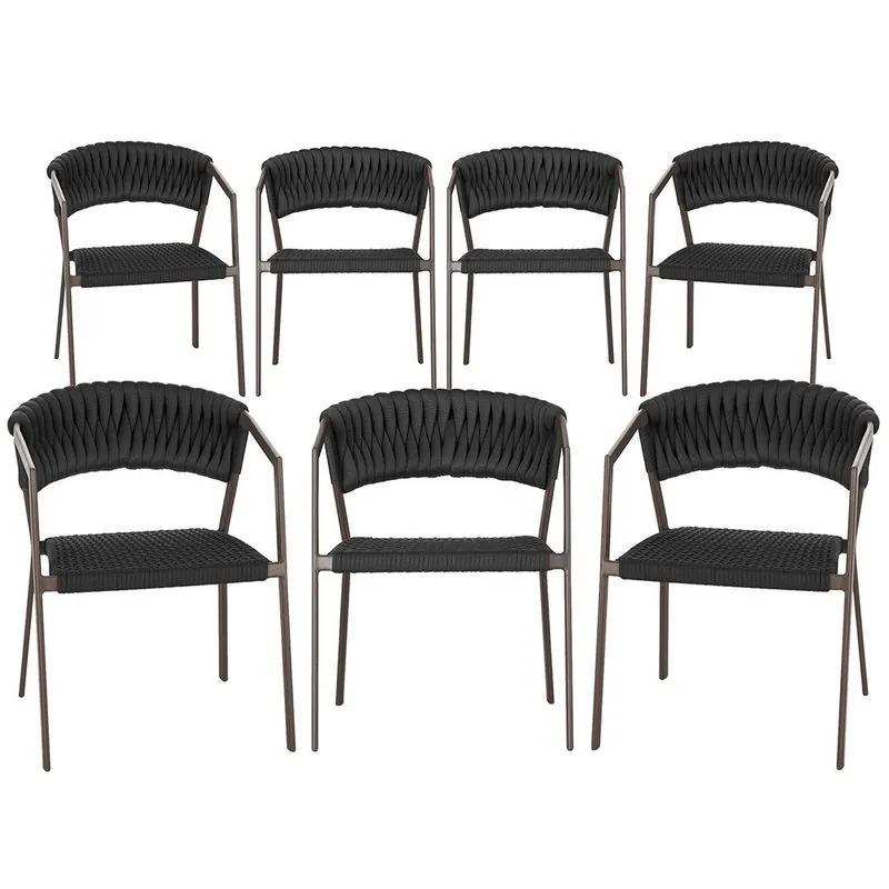 7 Cadeiras Atenas Tricô Náutico e Alumínio com Proteção uv para Varanda, Cozinha, Área, Jardim - Pintura Marrom
