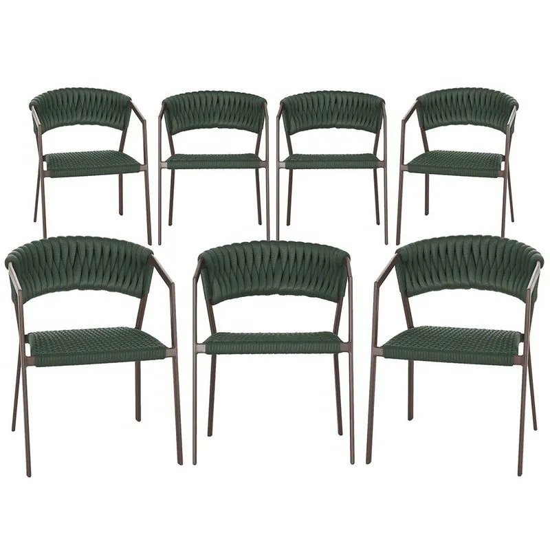 7 Cadeiras Atenas Tricô Náutico e Alumínio com Proteção uv para Varanda, Cozinha, Área, Jardim - Pintura Marrom