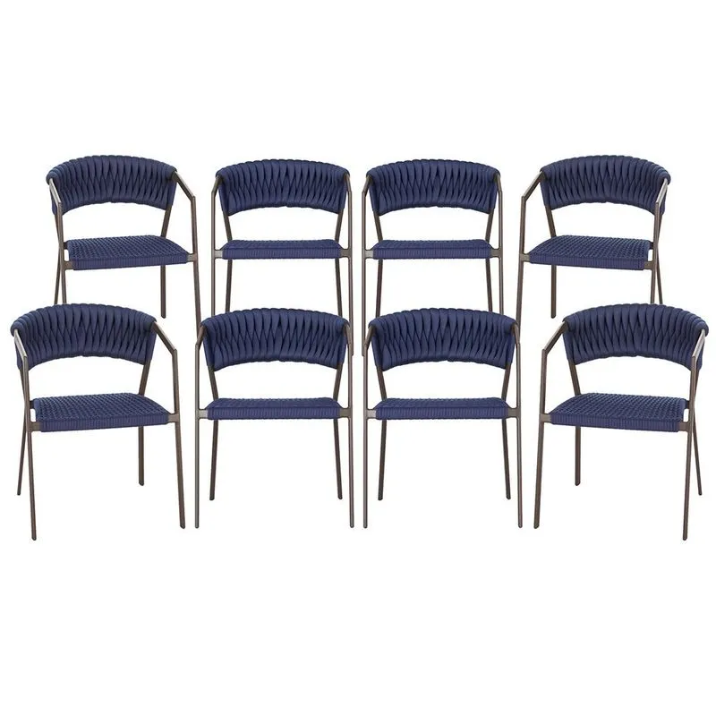 8 Cadeiras Atenas Tricô Náutico e Alumínio com Proteção uv para Varanda, Cozinha, Área, Jardim - Pintura Marrom
