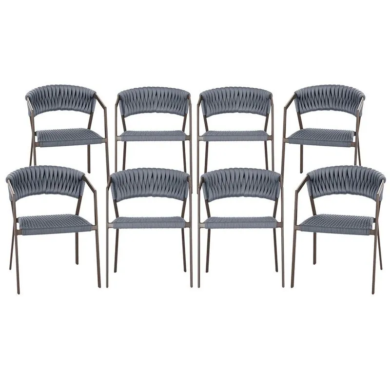 8 Cadeiras Atenas Tricô Náutico e Alumínio com Proteção uv para Varanda, Cozinha, Área, Jardim - Pintura Marrom