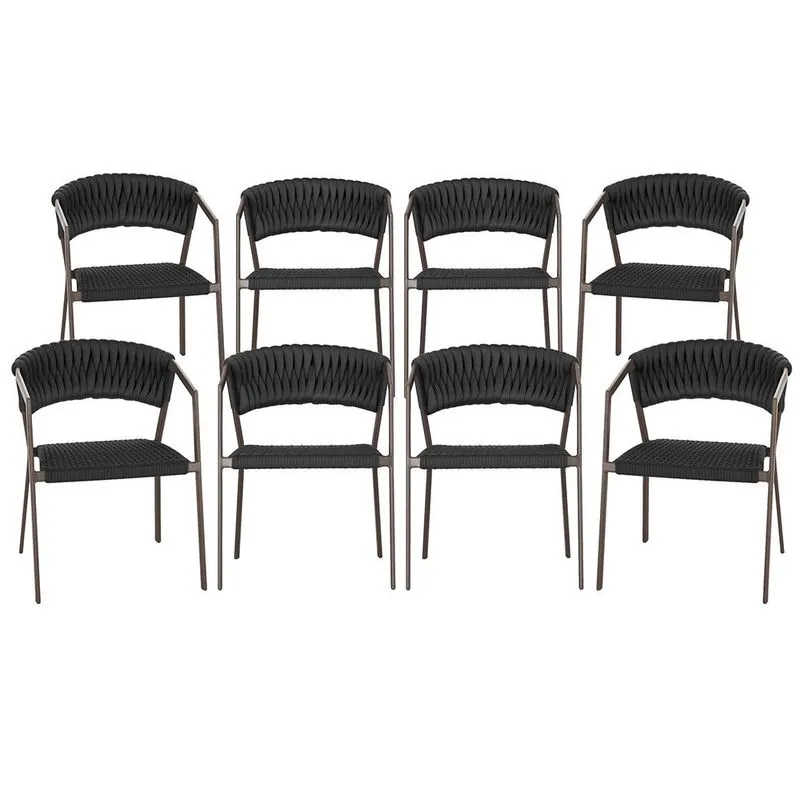 8 Cadeiras Atenas Tricô Náutico e Alumínio com Proteção uv para Varanda, Cozinha, Área, Jardim - Pintura Marrom