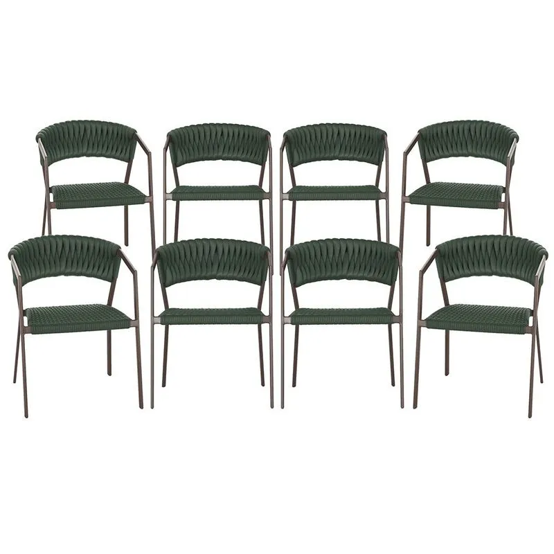 8 Cadeiras Atenas Tricô Náutico e Alumínio com Proteção uv para Varanda, Cozinha, Área, Jardim - Pintura Marrom
