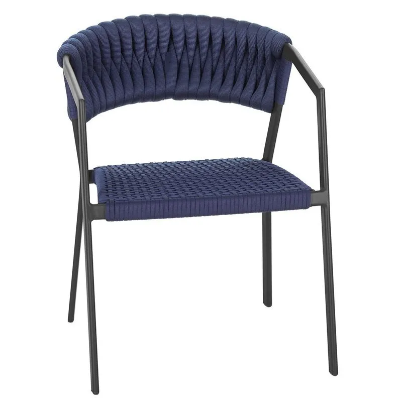 Cadeira Atenas Tricô Náutico e Alumínio com Proteção uv para Varanda, Cozinha, Área, Jardim - Pintura Preta
