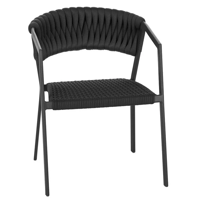 Cadeira Atenas Tricô Náutico e Alumínio com Proteção uv para Varanda, Cozinha, Área, Jardim - Pintura Preta