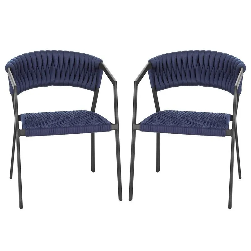 2 Cadeiras Atenas Tricô Náutico e Alumínio com Proteção uv para Varanda, Cozinha, Área, Jardim - Pintura Preta