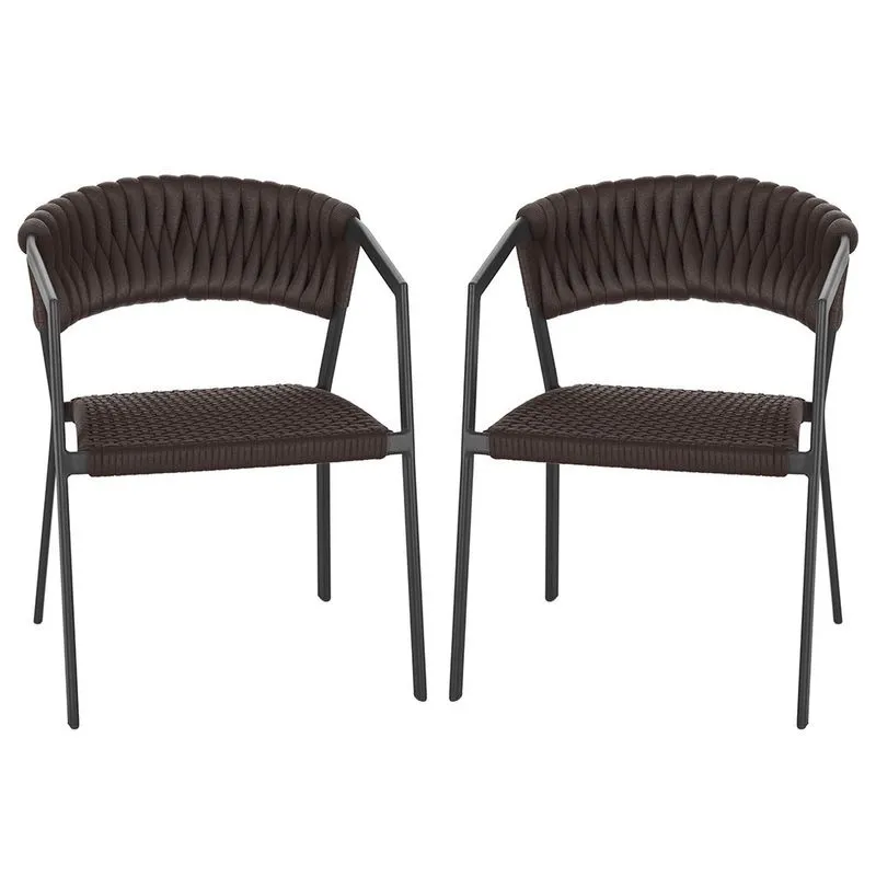 2 Cadeiras Atenas Tricô Náutico e Alumínio com Proteção uv para Varanda, Cozinha, Área, Jardim - Pintura Preta