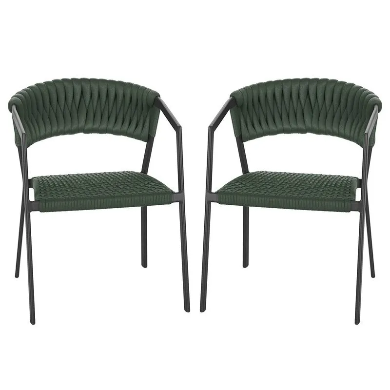 2 Cadeiras Atenas Tricô Náutico e Alumínio com Proteção uv para Varanda, Cozinha, Área, Jardim - Pintura Preta
