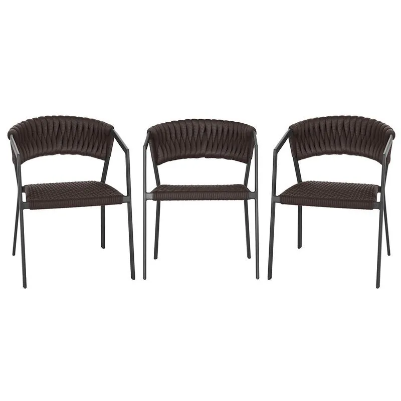 3 Cadeiras Atenas Tricô Náutico e Alumínio com Proteção uv para Varanda, Cozinha, Área, Jardim - Pintura Preto