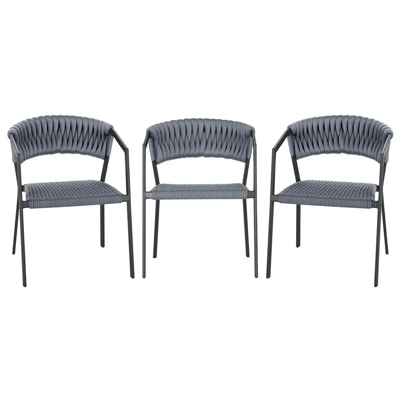3 Cadeiras Atenas Tricô Náutico e Alumínio com Proteção uv para Varanda, Cozinha, Área, Jardim - Pintura Preto