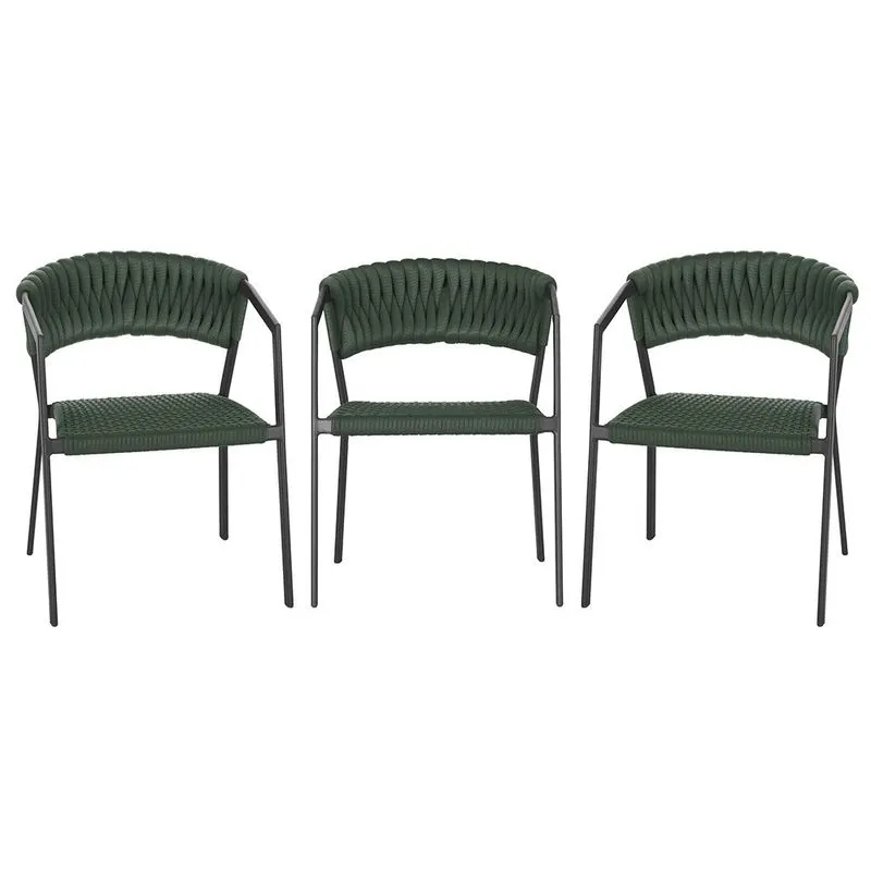 3 Cadeiras Atenas Tricô Náutico e Alumínio com Proteção uv para Varanda, Cozinha, Área, Jardim - Pintura Preto