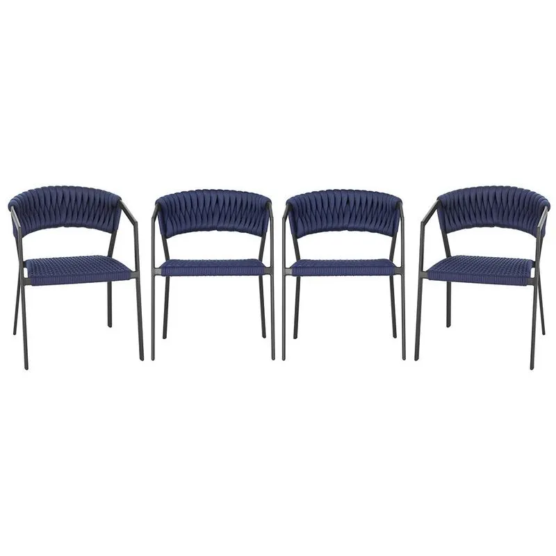 4 Cadeiras Atenas Tricô Náutico e Alumínio com Proteção uv para Varanda, Cozinha, Área, Jardim - Pintura Preto