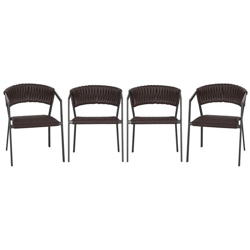 4 Cadeiras Atenas Tricô Náutico e Alumínio com Proteção uv para Varanda, Cozinha, Área, Jardim - Pintura Preto
