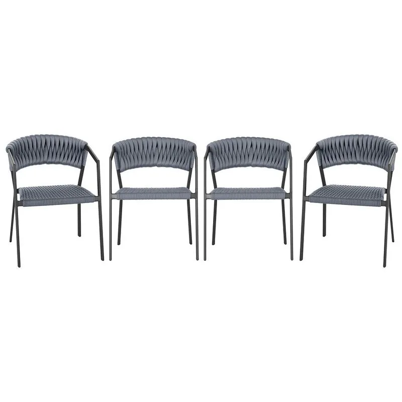 4 Cadeiras Atenas Tricô Náutico e Alumínio com Proteção uv para Varanda, Cozinha, Área, Jardim - Pintura Preto