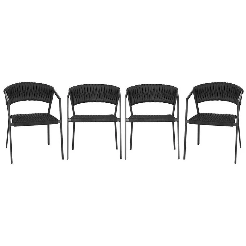 4 Cadeiras Atenas Tricô Náutico e Alumínio com Proteção uv para Varanda, Cozinha, Área, Jardim - Pintura Preto