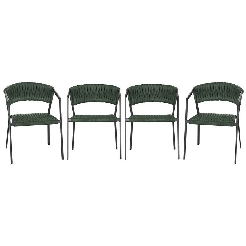 4 Cadeiras Atenas Tricô Náutico e Alumínio com Proteção uv para Varanda, Cozinha, Área, Jardim - Pintura Preto