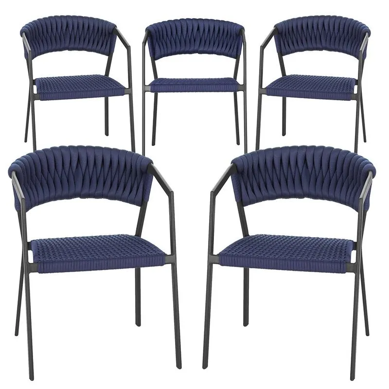 5 Cadeiras Atenas Tricô Náutico e Alumínio com Proteção uv para Varanda, Cozinha, Área, Jardim - Pintura Preto