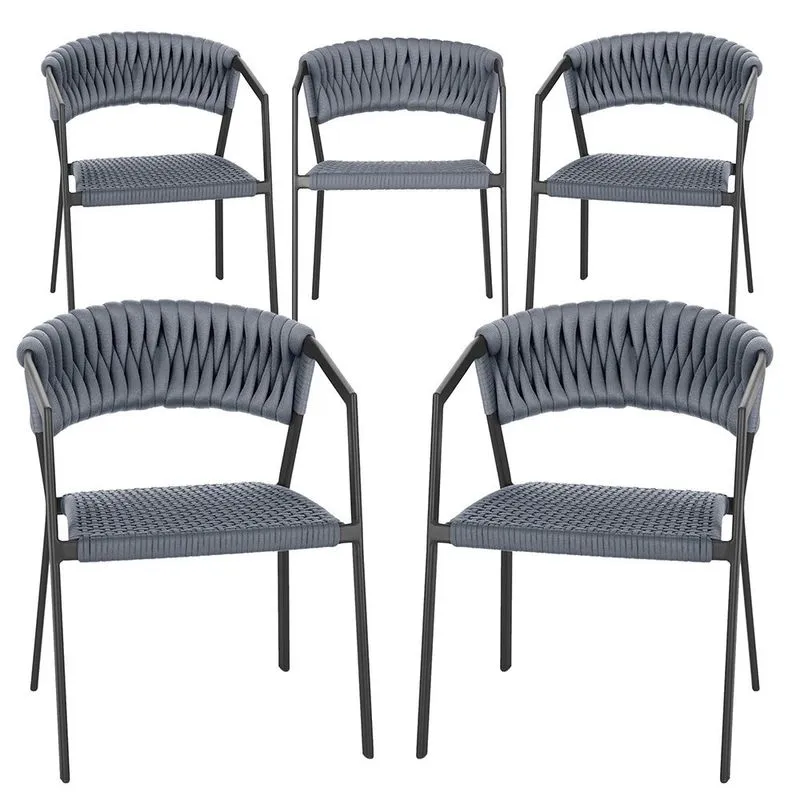 5 Cadeiras Atenas Tricô Náutico e Alumínio com Proteção uv para Varanda, Cozinha, Área, Jardim - Pintura Preto
