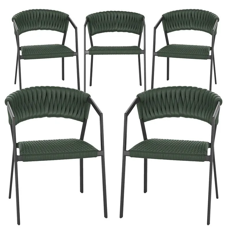 5 Cadeiras Atenas Tricô Náutico e Alumínio com Proteção uv para Varanda, Cozinha, Área, Jardim - Pintura Preto