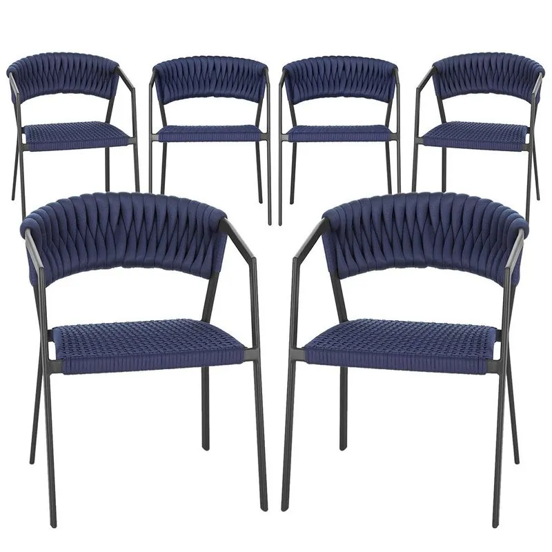 6 Cadeiras Atenas Tricô Náutico e Alumínio com Proteção uv para Varanda, Cozinha, Área, Jardim - Pintura Preto