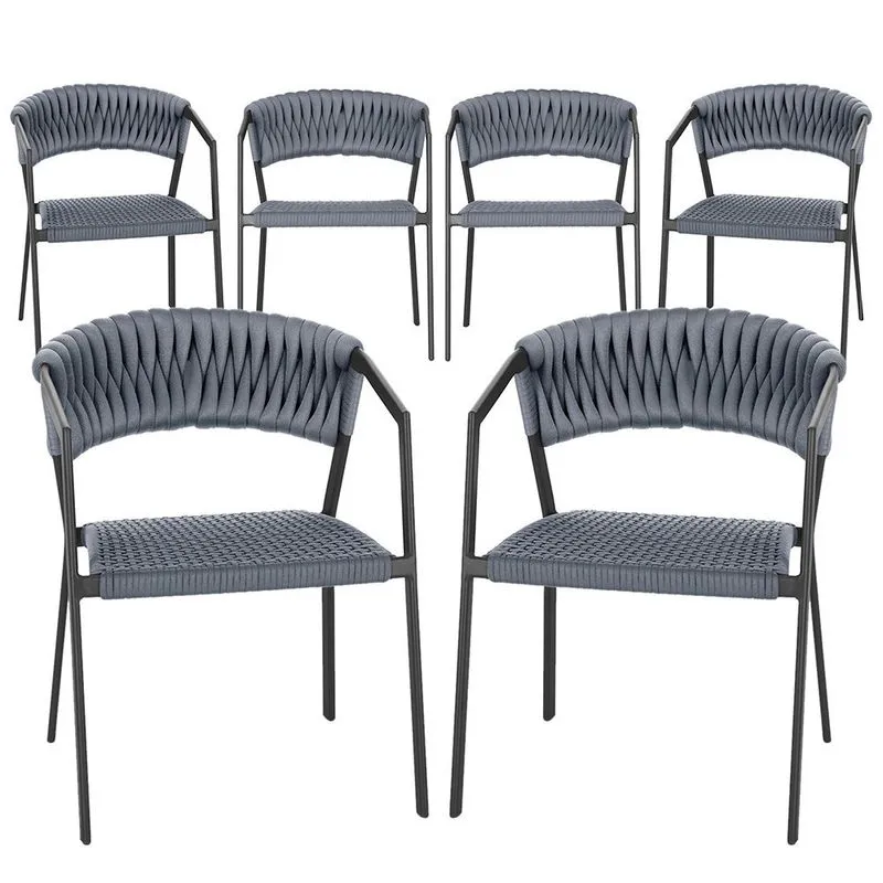 6 Cadeiras Atenas Tricô Náutico e Alumínio com Proteção uv para Varanda, Cozinha, Área, Jardim - Pintura Preto