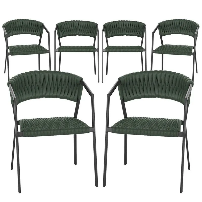 6 Cadeiras Atenas Tricô Náutico e Alumínio com Proteção uv para Varanda, Cozinha, Área, Jardim - Pintura Preto