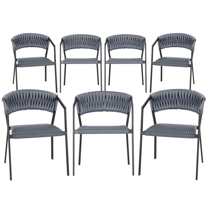 7 Cadeiras Atenas Tricô Náutico e Alumínio com Proteção uv para Varanda, Cozinha, Área, Jardim - Pintura Preta