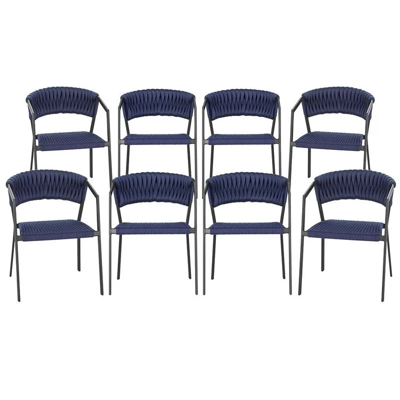 8 Cadeiras Atenas Tricô Náutico e Alumínio com Proteção uv para Varanda, Cozinha, Área, Jardim - Pintura Preto