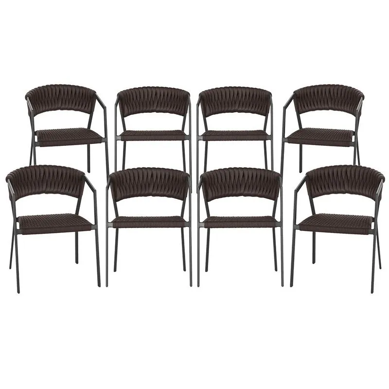 8 Cadeiras Atenas Tricô Náutico e Alumínio com Proteção uv para Varanda, Cozinha, Área, Jardim - Pintura Preto