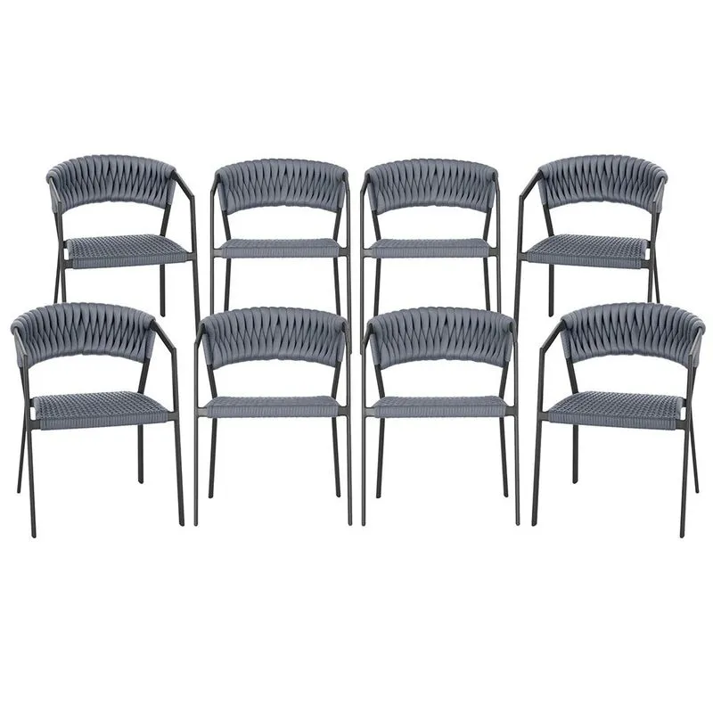 8 Cadeiras Atenas Tricô Náutico e Alumínio com Proteção uv para Varanda, Cozinha, Área, Jardim - Pintura Preto