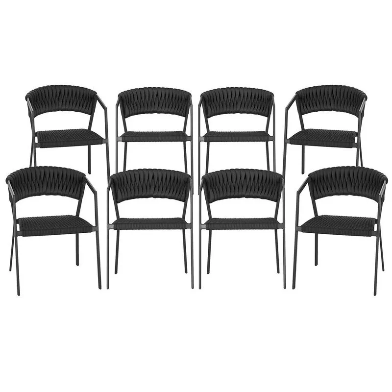 8 Cadeiras Atenas Tricô Náutico e Alumínio com Proteção uv para Varanda, Cozinha, Área, Jardim - Pintura Preto