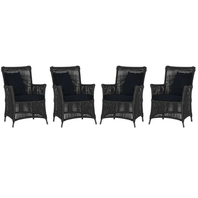 4 Poltronas Igapó Alumínio Pintura Marrom Corda Náutica E12 Preto