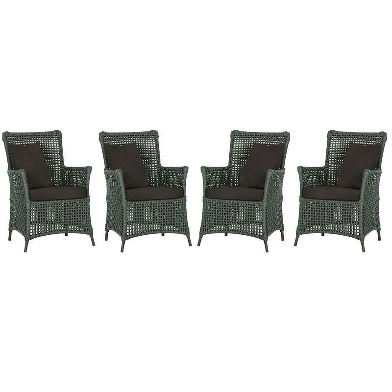 4 Poltronas Igapó Alumínio Pintura Marrom Corda Náutica E9 Verde
