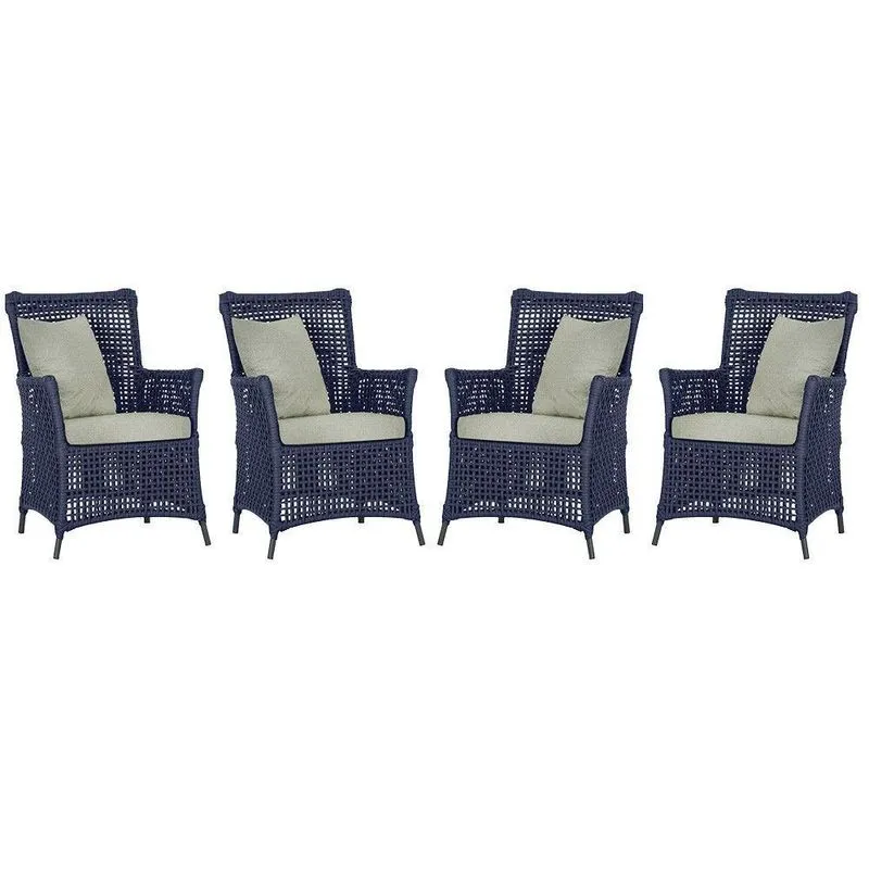 4 Poltronas Igapó Alumínio Pintura Preta Corda Náutica E3 Azul